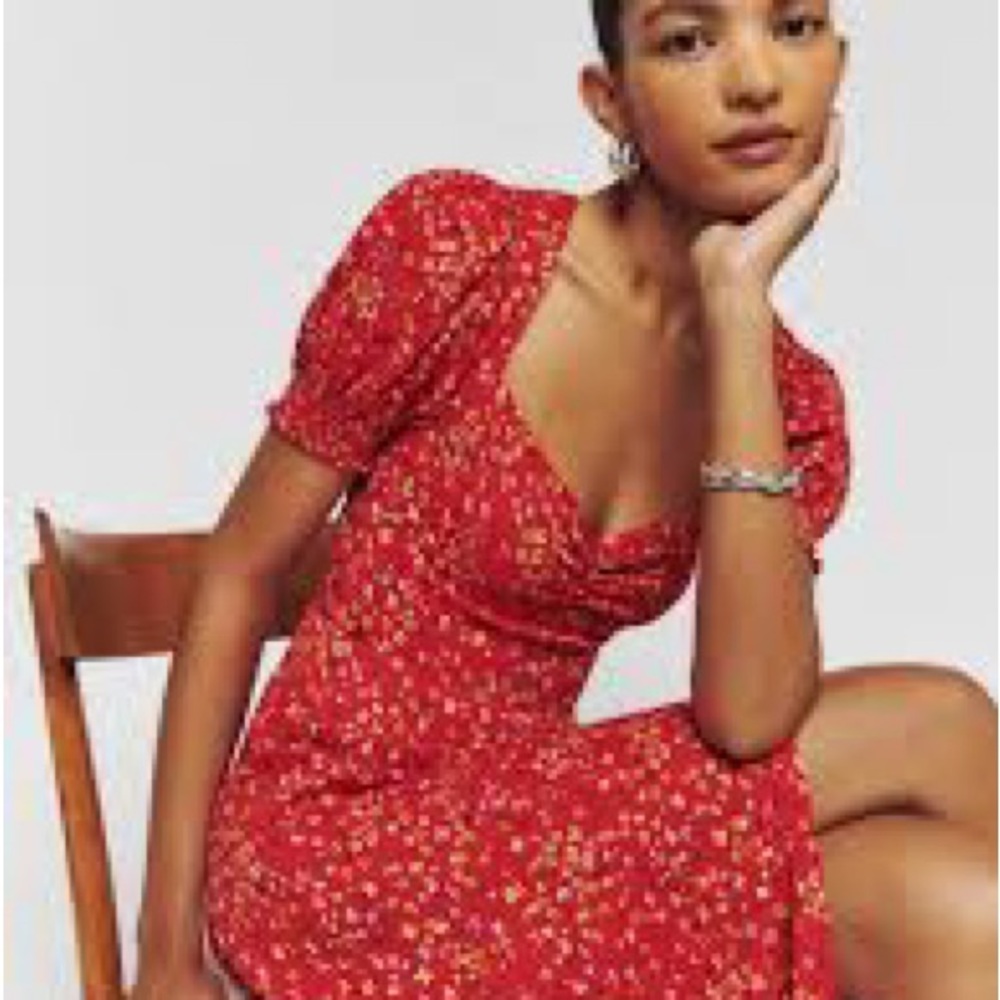 Reformation Lacey Floral Red Dress Size 2